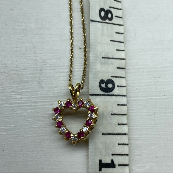 Gold Vermeil PPC 925 Sterling Heart Necklace With Synthetic Ruby And CZ Stones - Picture 9 of 10